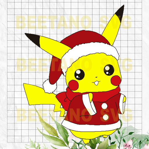 Santa Pikachu Svg, Cute Santa Pikachu Files, Santa Pikachu Cricut, Santa Pikachu Vector, Pikachu Santa Cutting Files For Cricut, Svg, Dxf, Eps, Png Instant Download