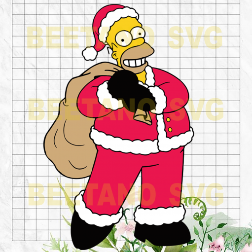 Santa Simpson Svg, Santa Simpson Cutting Files, Santa Simpson Vector, Santa Simpson Vector, The Simpsons Svg Cutting Files For Cricut, Svg, Dxf, Eps, Png Instant Download