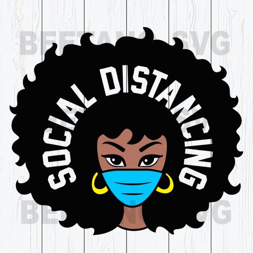 Afro Girl Wear Face Mask Social Distancing Svg