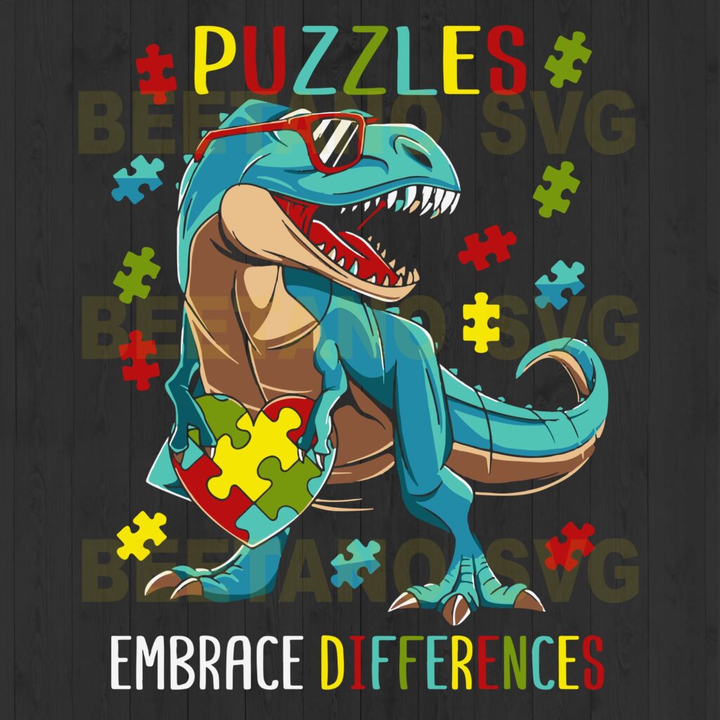 Puzzles Embrace Differences Autism Dinosaur Svg Files For Instant Download