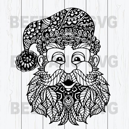 Mandala Santa Claus Svg, Mandala Santa Svg, Mandala Christmas Svg, Mandala Santa Cutting Files For Cricut, Svg, Dxf, Eps, Png Instant Download