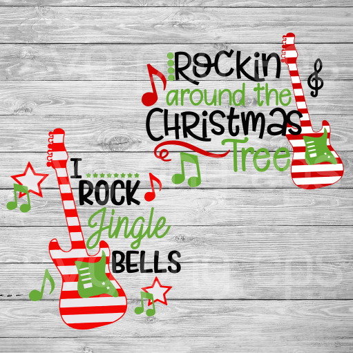 Rockin Around The Christmas Tree Svg, Christmas Svg, Funny Christmas Quotes Svg Bundle, Christmas Svg Bundle Files, Guitar Christmas Svg