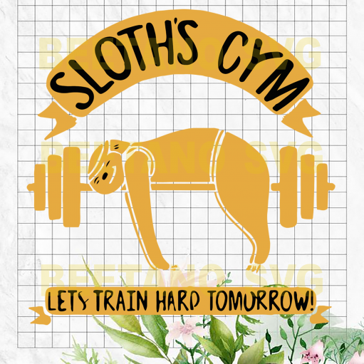 Sloth Gym Svg Files, Sloth Gym Vector, Sloth Gym Clipart, Sloth Gym Cutting Files For Cricut, SVG, DXF, EPS, PNG Instant Download