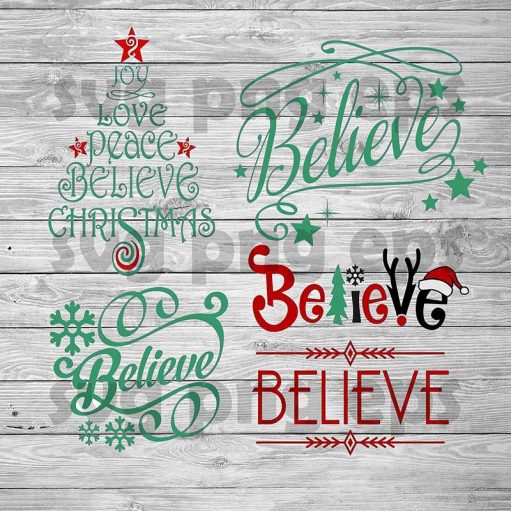 Joy Love Peace Believe Christmas Svg Files