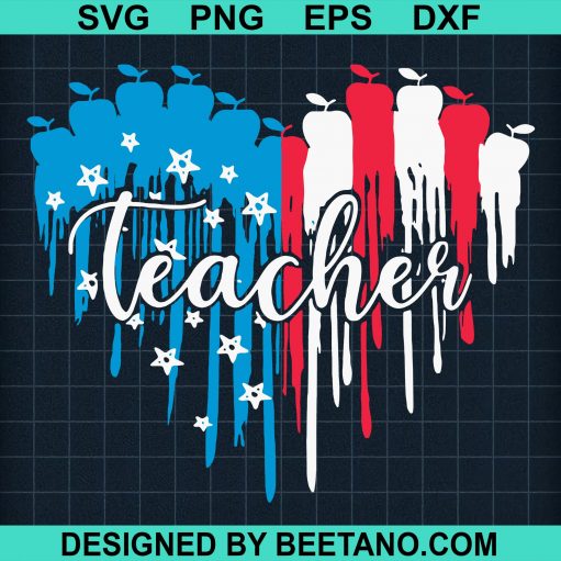 Teacher Heart American Flag svg