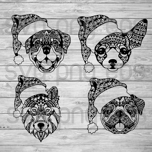 Mandala Christmas Dog Svg, Christmas dog SVG bundle, funny dog with Santa hat clipart cricut, christmas dog svg bundle, funny santa dog svg files