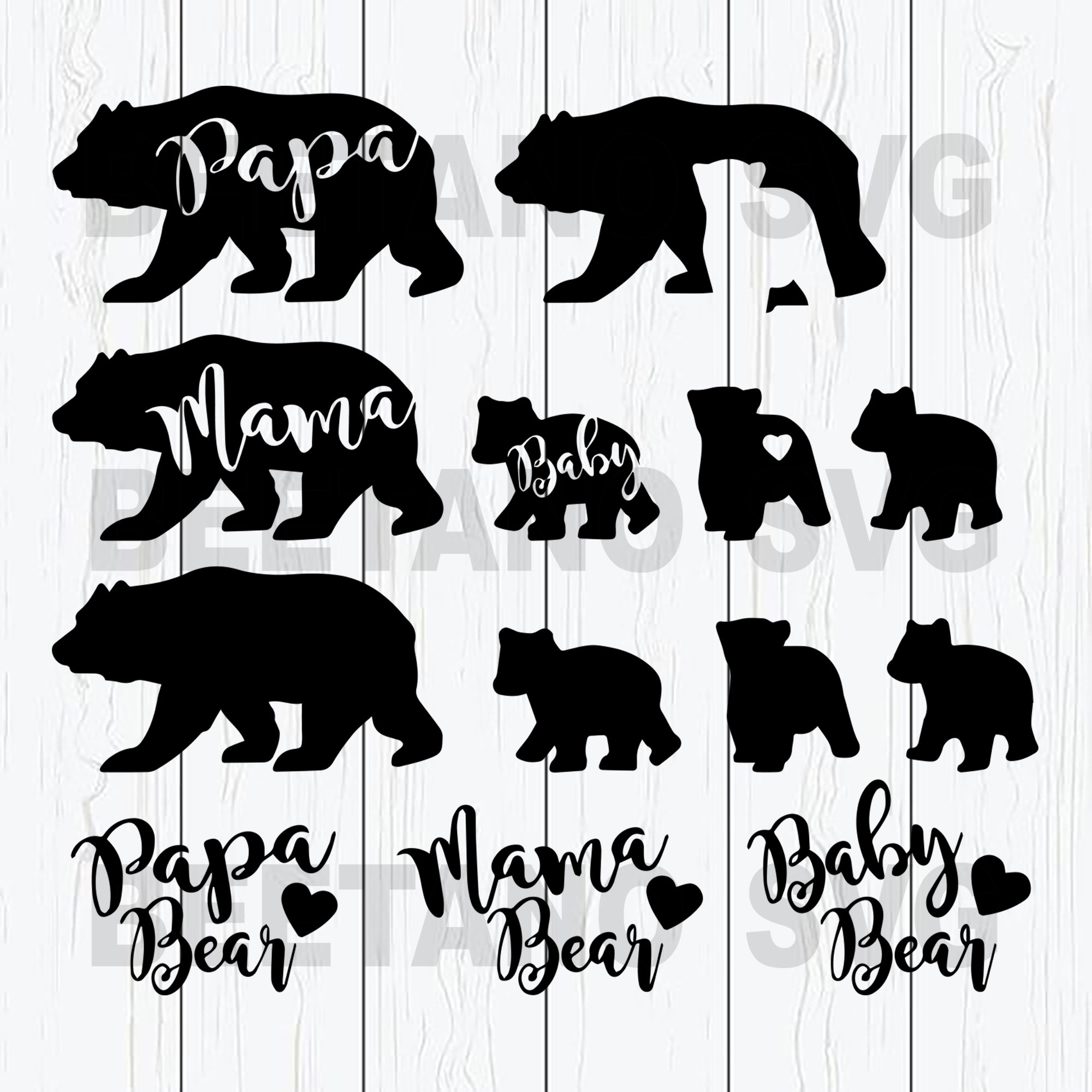 Family Bear Svg, Mama Papa Baby Bear Svg, Family Bear Svg Files For ...