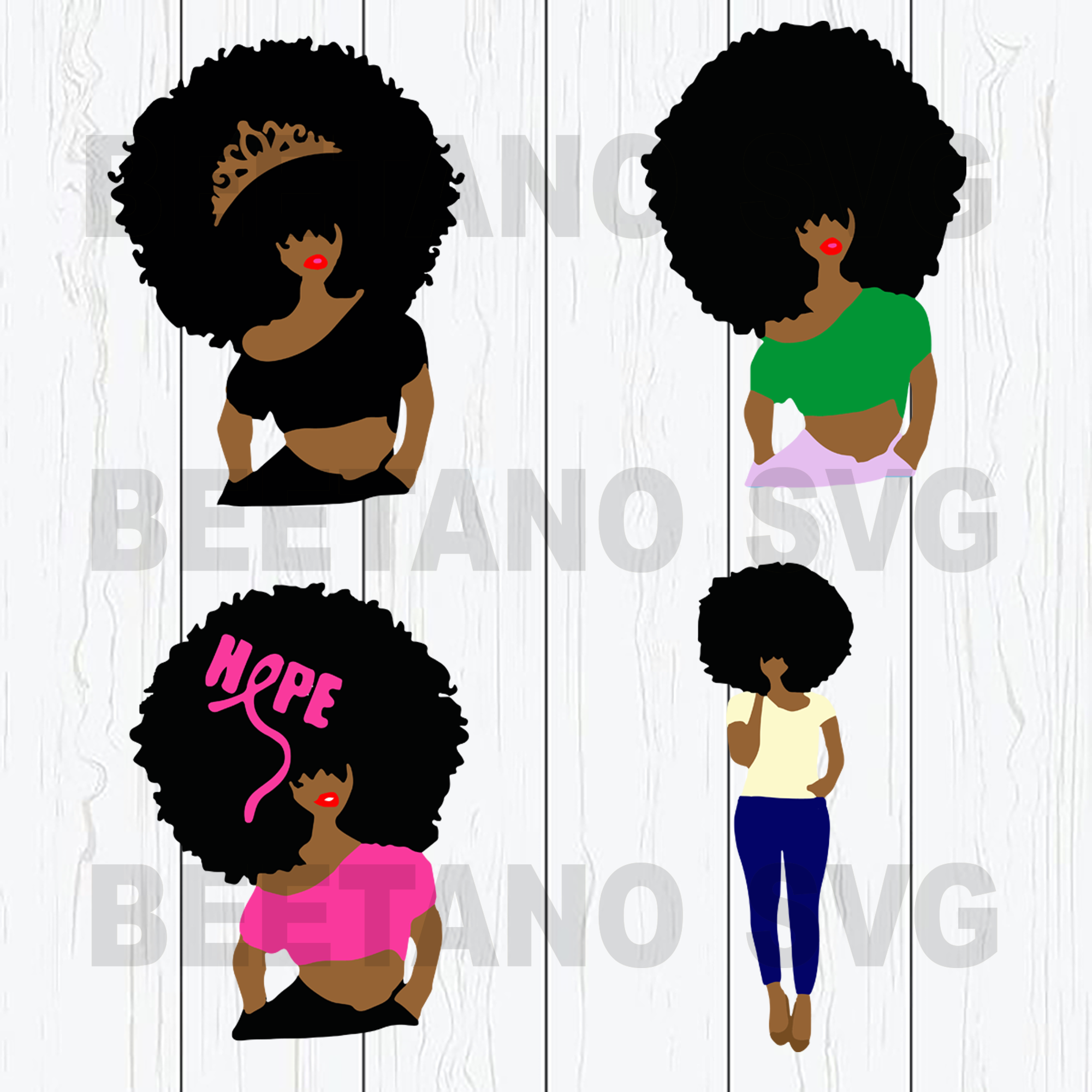 Afro woman black girl SVG, DXF, EPS, PNG Instant Download