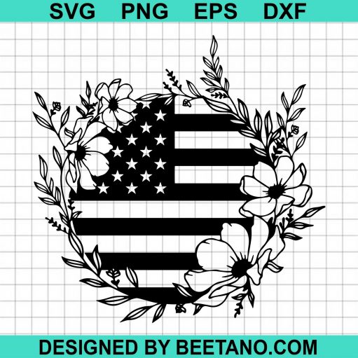 American Flag Flower Wreath svg
