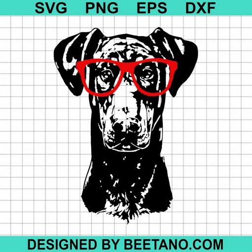 Doberman Pinscher In Red Glasses Nerd Dog