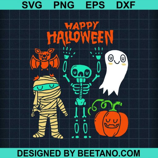 Happy Halloween Skeleton Pumpkin Ghost Cute