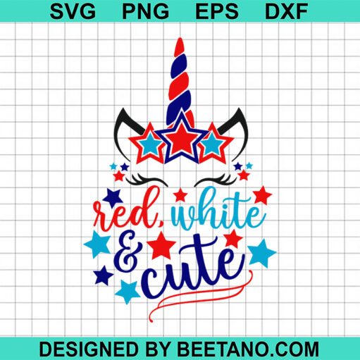 Red White And Cute Unicorn Svg