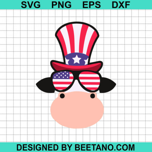 4Th Of July Cow With Sunglasses Svg