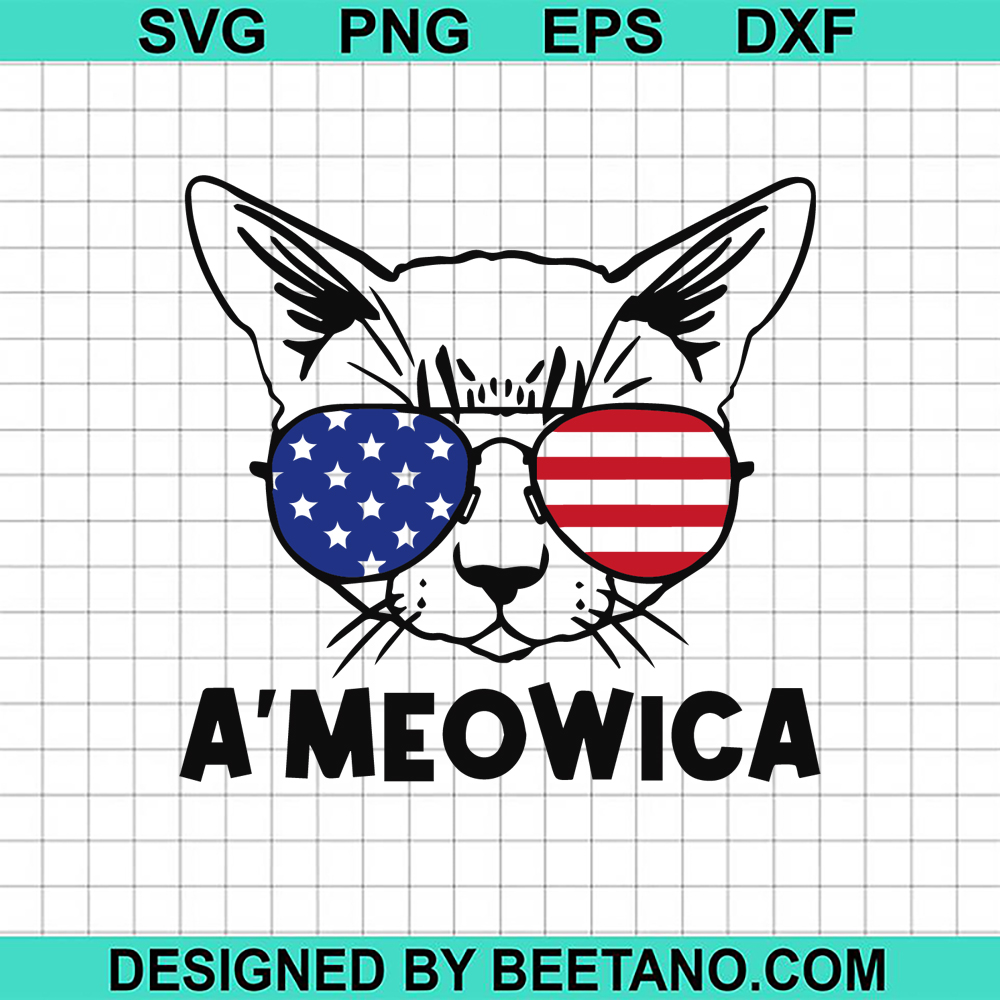 A Meowica SVG, 4th Of July SVG, American Flag Sunglasses Cat SVG