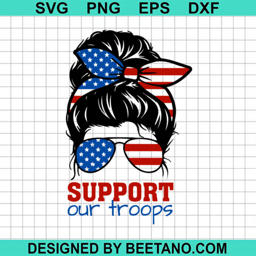Messy Bun Support Our Troops Svg