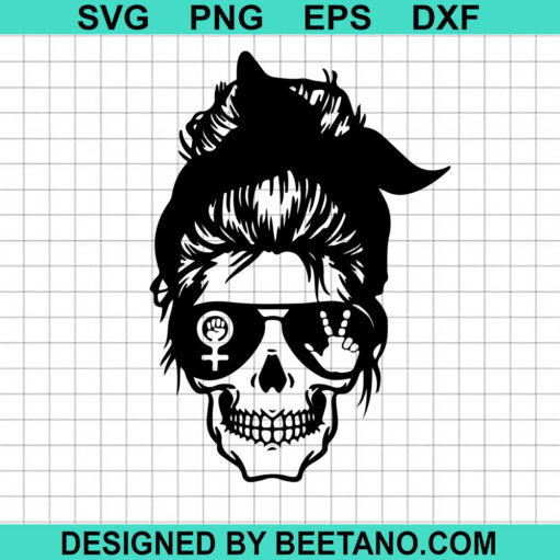 Feminist Messy Bun Skull Svg