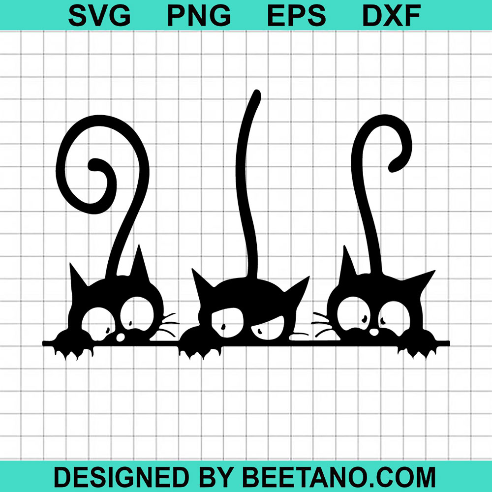 Three Black Cats SVG, Halloween Cats SVG, Cats Peeking SVG