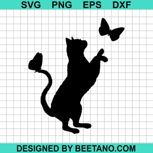 Black Cat And Butterfly SVG