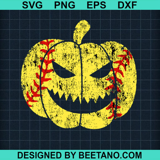 Softball Pumpkin Halloween SVG, Scary Pumpkin SVG, Softball Halloween SVG