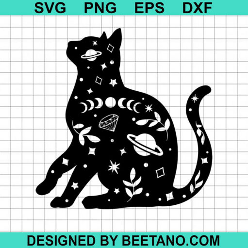 Mystic Black Cat SVG, Mystic Moon Cat SVG, Black Cat Moon SVG