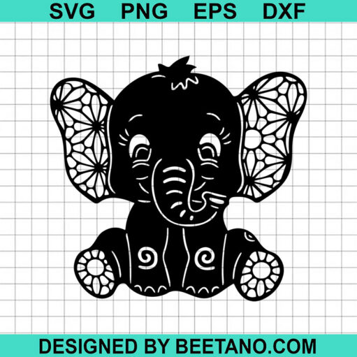 Mandala Baby Elephant SVG, Baby Elephant SVG, Mandala Animal SVG