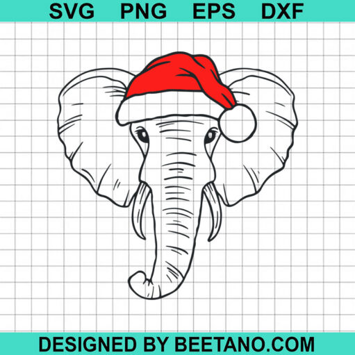 Elephant Christmas Hat SVG, Santa Elephant SVG, Merry Xmas SVG
