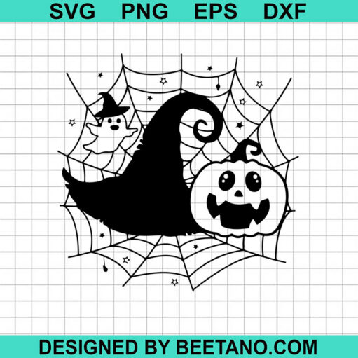 Halloween Hat SVG, Witch Hat With Spider Web SVG, Pumpkin SVG