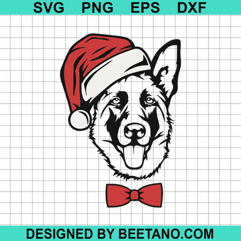 German Shepherd Dog With Santa Hat SVG, Christmas Dog SVG, Santa Dog SVG
