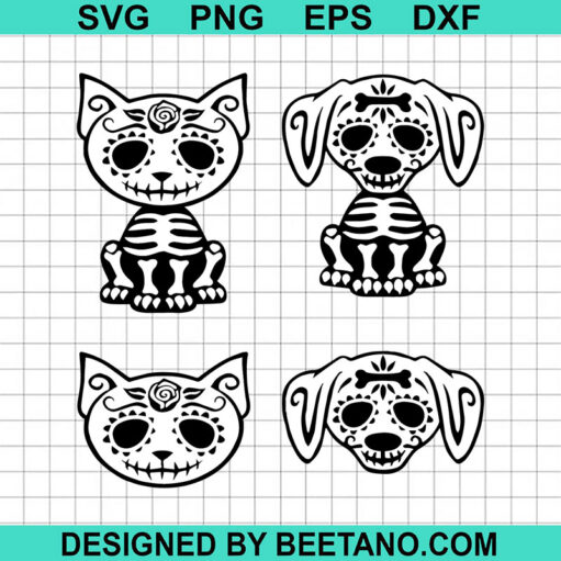 Cats and dogs sugar skull SVG, Cats mexican skull SVG, Dogs sugar skull SVG
