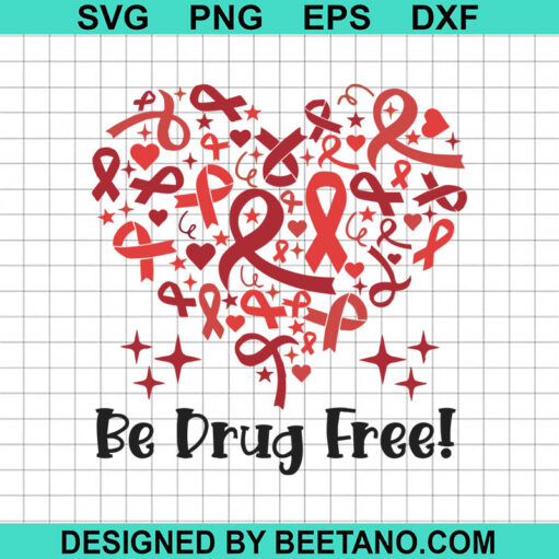 Be Drug Free Heart SVG, Red Ribbon Awareness SVG, Red Ribbon Heart SVG