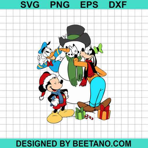 Mickey And Friends With Snowman Svg