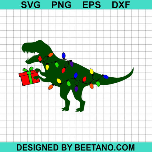 Christmas Dinosaur SVG, Christmas Light Dinosaur SVG, Santa Dinosaur SVG