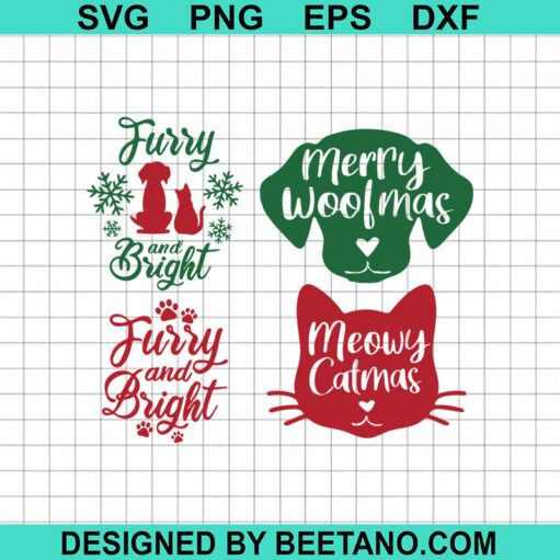 Furry And Bright Bundle SVG, Merry Woofmas SVG, Meowy Catmas SVG