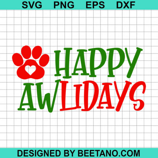 Happy Pawlidays SVG, Merry Christmas SVG, Christmas Paw SVG