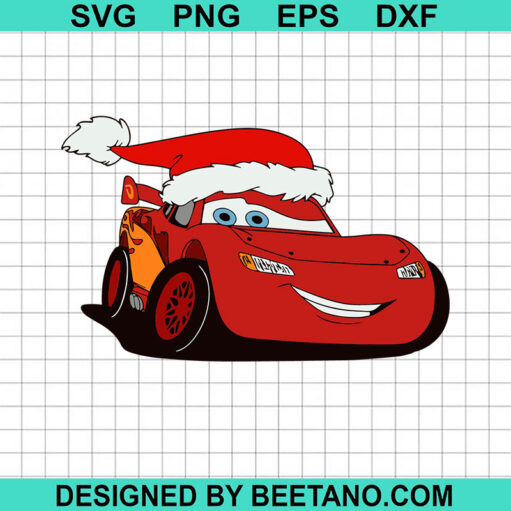 Christmas Lighting Mcqueen SVG, Santa Hat Lighting Mcqueen Car SVG, Disney Car SVG