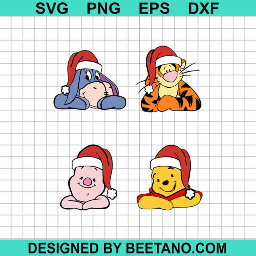 Winnie The Pooh Christmas SVG, Winnie The Pooh Characters Santa Hat SVG, Disney Christmas SVG