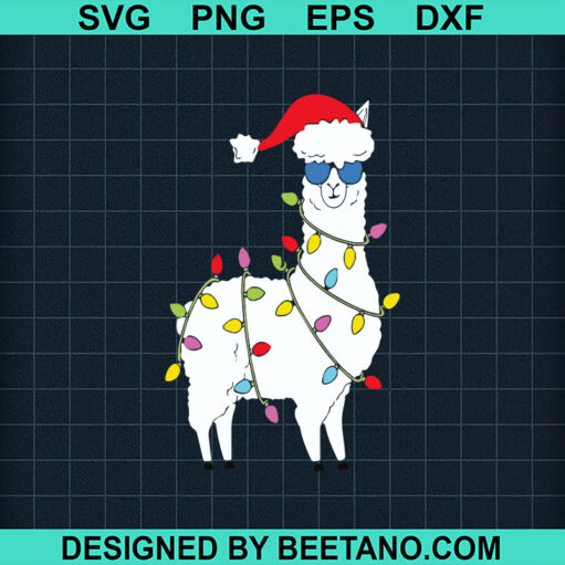 Llama With Christmas Light SVG, Santa Llama SVG, Santa Aplalca SVG