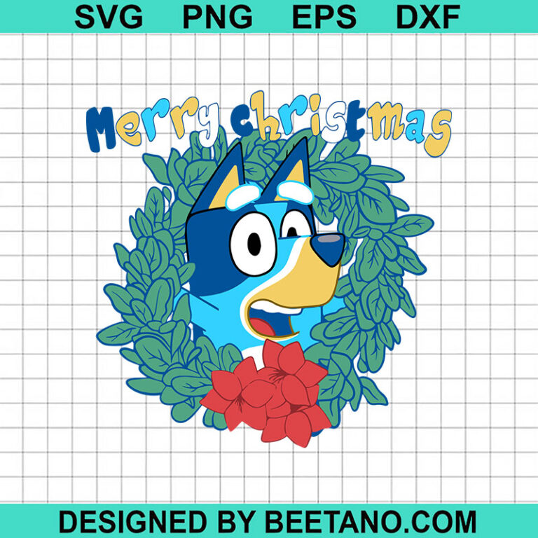 Bluey Merry Christmas SVG, Bluey Christmas Wreath SVG, Bluey Dog SVG