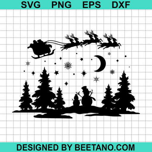 Santa Sleigh Christmas Scene Svg