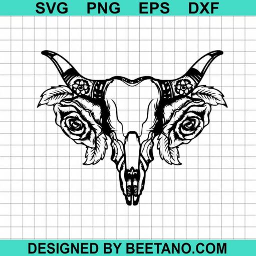 Floral Cow Skull SVG