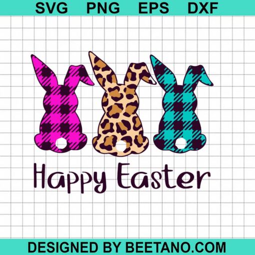 Three Bunnies Happy Easter Svg