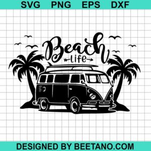Volkswagen Beach And Palm Trees Svg