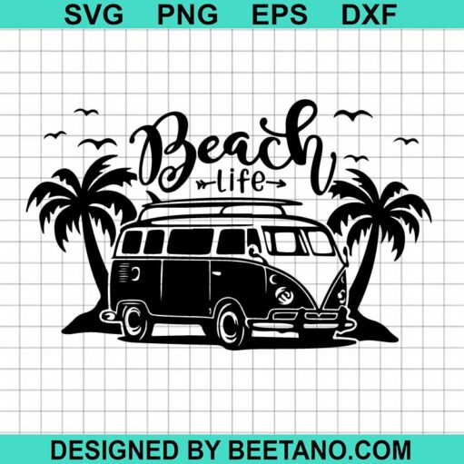 Volkswagen Beach And Palm Trees Svg