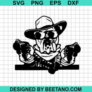 Bulldog Dog With Hat Two Pistols Svg