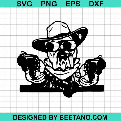 Bulldog Dog With Hat Two Pistols Svg