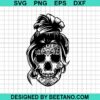 Messy Bun Floral Skull Svg