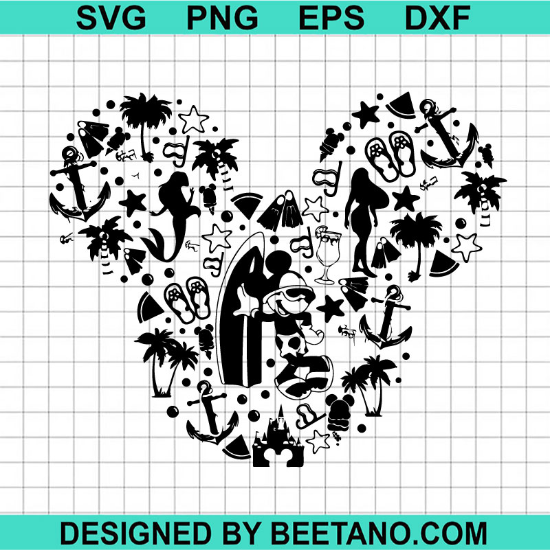 Mickey Mouse Summer Beach SVG, Summer Vacation SVG, Mickey Head SVG