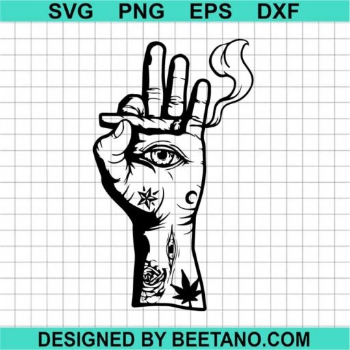 Hand With Eyes And Tattoos Smoking Weed Svg