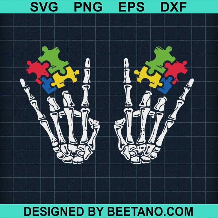 Autism Skeleton Rock Hands Svg, Autism Awareness Svg, Skeleton Hands ...