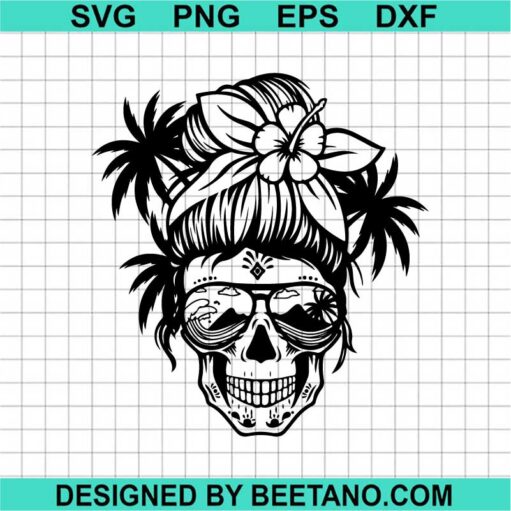 Beach Mom Messy Bun Skull SVG
